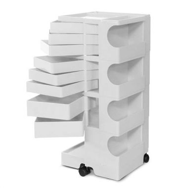 Home Office Plastic 4 Drawer Storage Tower White and Grey