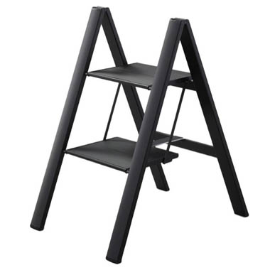 Anti Slip Steps Office Sorfey Premium 1 Step Ladder Modern Bamboo Black Aluminum Finish Sturdy-Portable for Home Lightweight,-Ultra Slim Profile Kitchen Photography Use