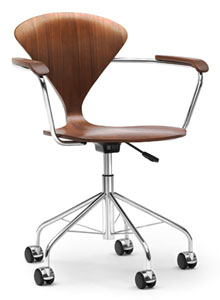 Norman Cherner Task Armchair Swivel Base with Classic Walnut Seat