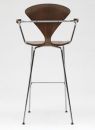 Norman Cherner Bar Stool with Arms Chrome Base in Classic Walnut