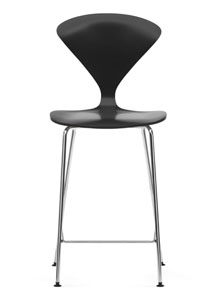 Norman Cherner Counter Bar Stool Chrome Base in Ebony Lacquer