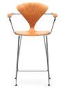 Norman Cherner Bar Stool with Arms Chrome Base in Natural Beech