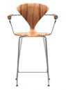 Norman Cherner Bar Stool with Arms Chrome Base in Red Gum